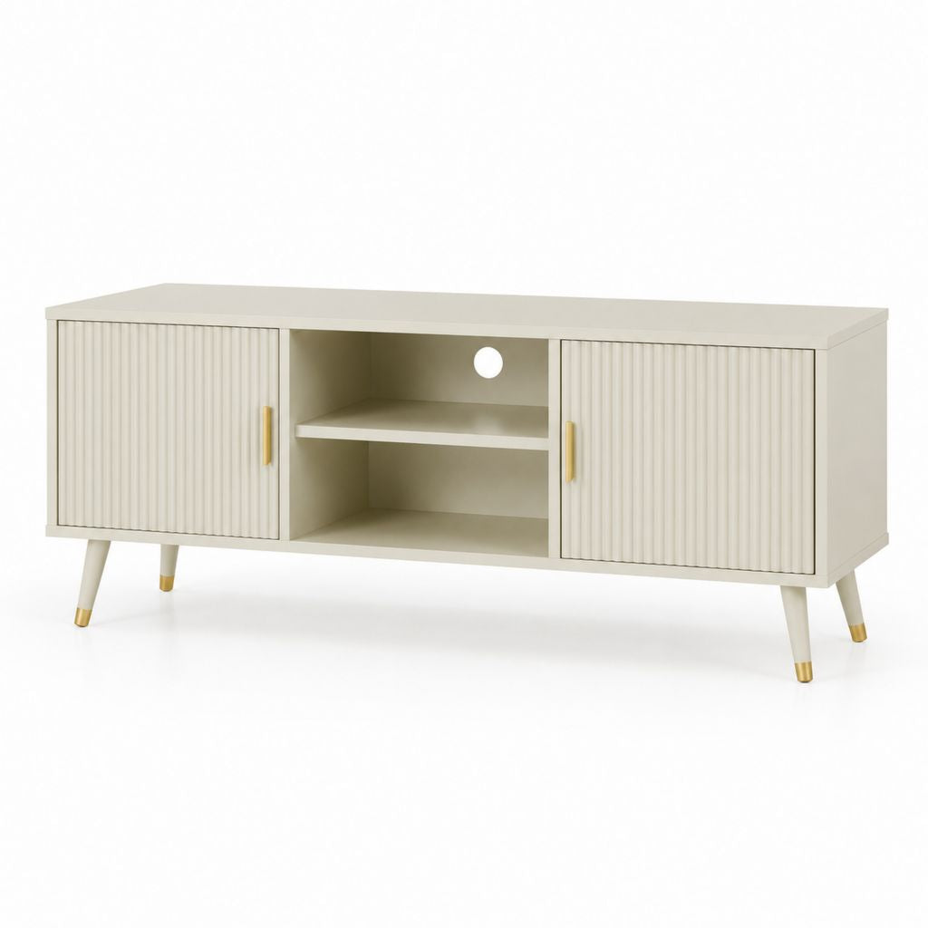 Mobile porta TV crema in MDF 140 x 40 x 60 cm con 2 ante e ripiani