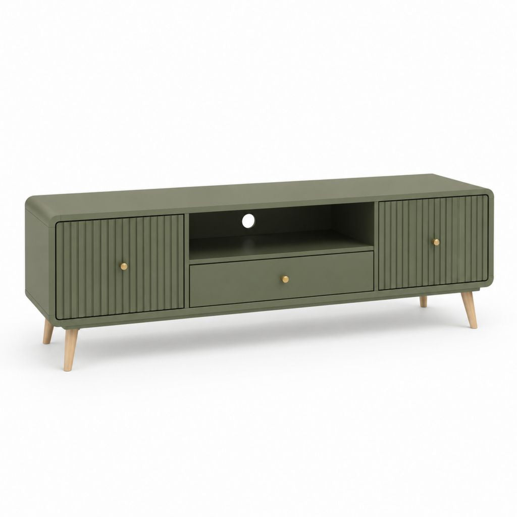 Mobile porta TV verde oliva in MDF con ante scanalate 160 x 40 x 55 cm