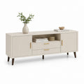 Mobile TV basso beige in MDF con ante scanalate 180 x 40 x 75 cm