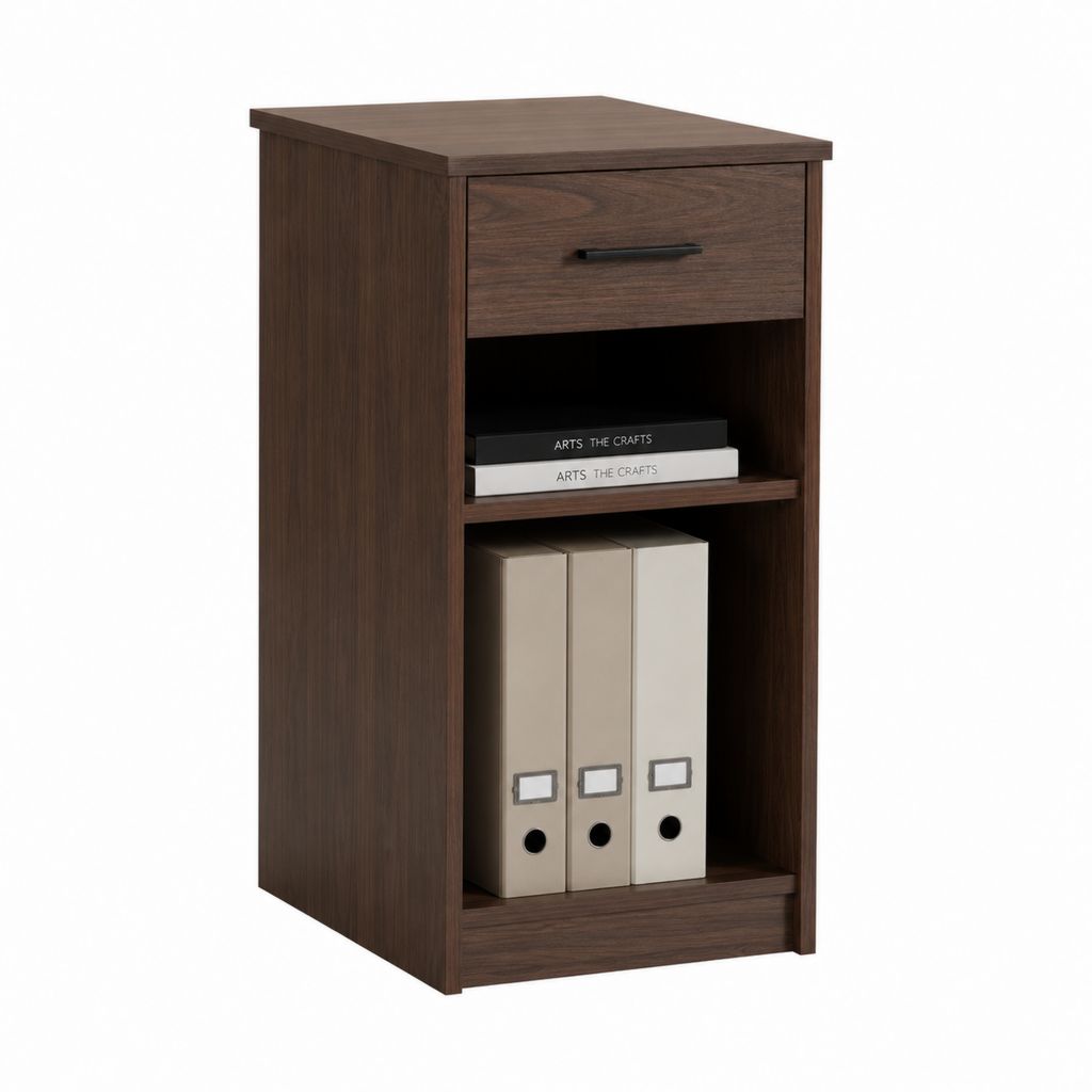 Cassettiera da ufficio con cassetto e ripiani marrone noce in truciolare nobilitato rettangolare 40 x 40 x 80 cm