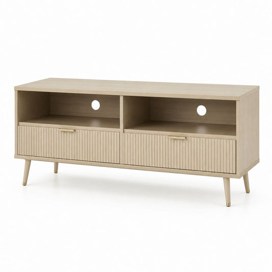 Mobile TV rettangolare rovere chiaro in truciolare nobilitato con 2 ante e 2 vani 140 x 40 x 55 cm