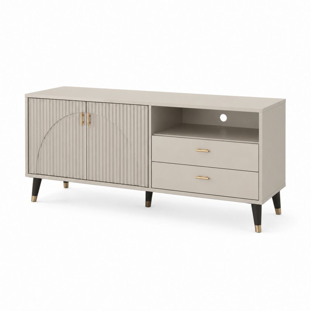 Mobile TV beige in MDF rettangolare con 2 ante e 2 cassetti 160 x 40 x 75 cm