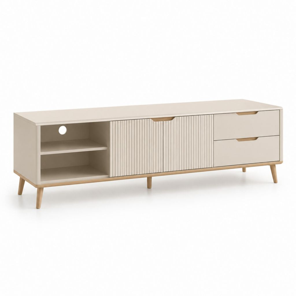 Mobile TV rettangolare beige in pannello truciolare e MDF 160 x 40 x 55 cm