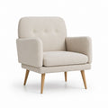 Poltrona da soggiorno beige in poliestere con braccioli e gambe in legno massello 75 x 80 x 78 cm