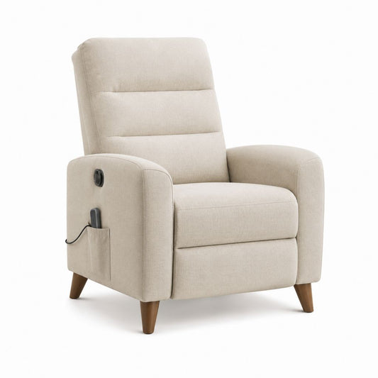 Poltrona relax reclinabile elettrica beige in poliestere con telecomando 82 x 92 x 104 cm
