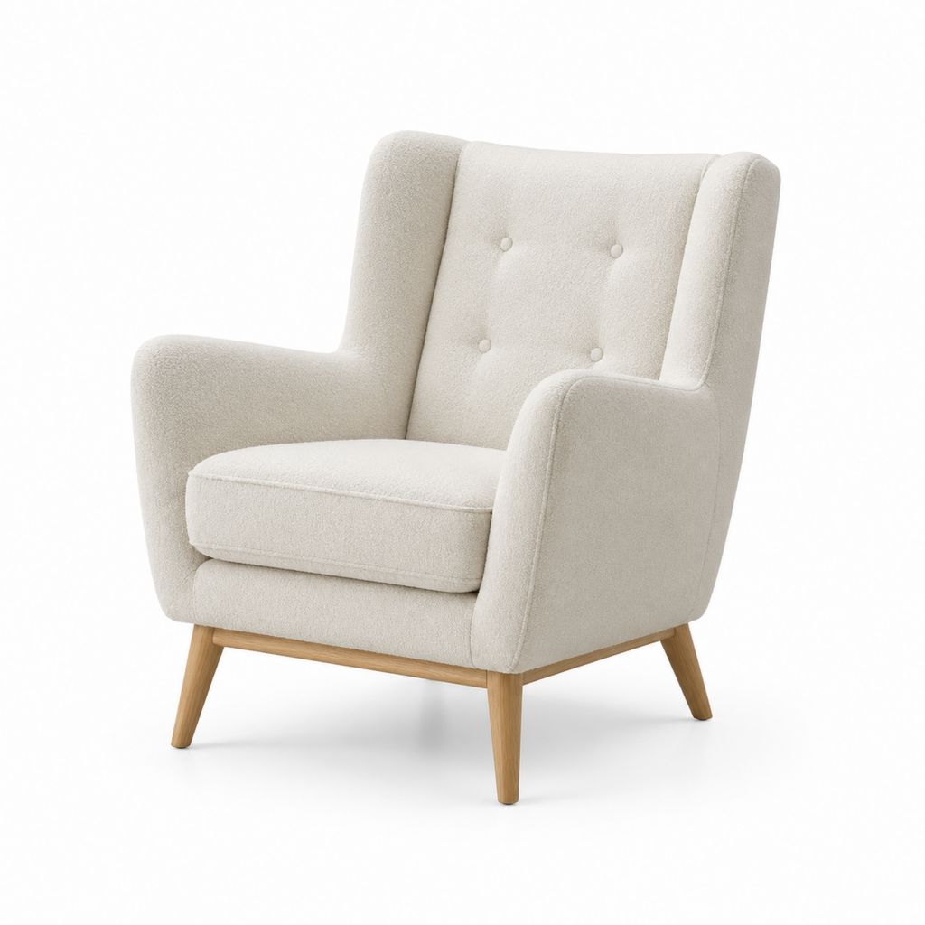 Poltrona bergère crema in poliestere con gambe in legno massello 76 x 86 x 101 cm