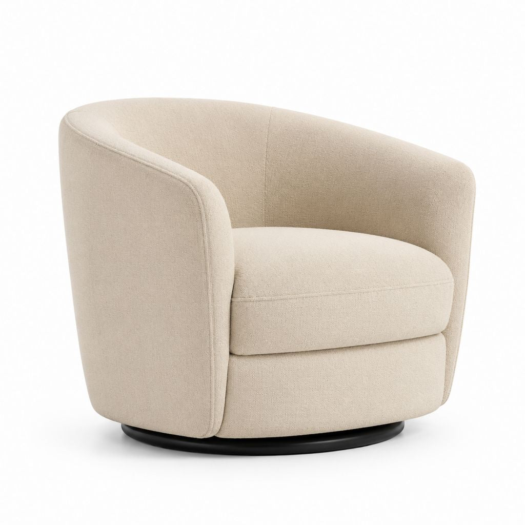 Poltrona girevole beige in poliestere con base circolare 82 x 78 x 78 cm