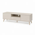 Mobile TV basso beige in MDF con gambe in legno massello 160 x 40 x 50 cm