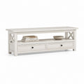 Mobile TV rettangolare bianco in MDF 140 x 40 x 55 cm con 2 cassetti e ripiano aperto