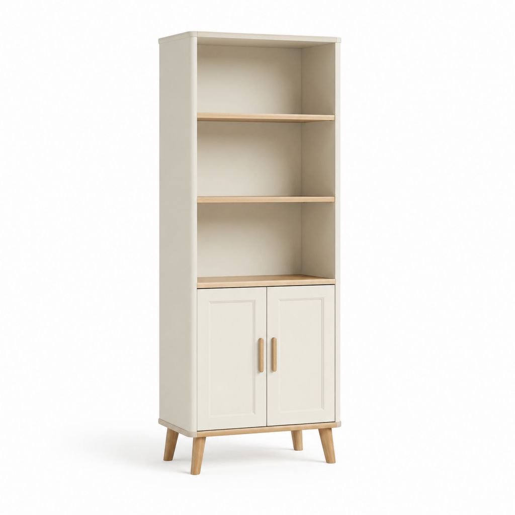 Libreria con ante a 2 porte avorio in MDF e legno massello 80 x 35 x 180 cm