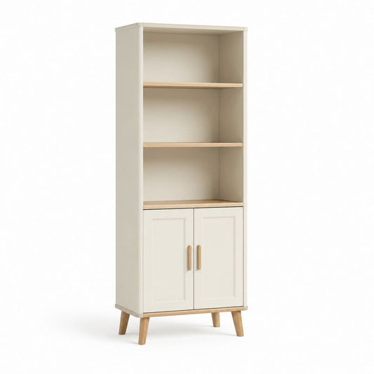 Libreria con ante a 2 porte avorio in MDF e legno massello 80 x 35 x 180 cm