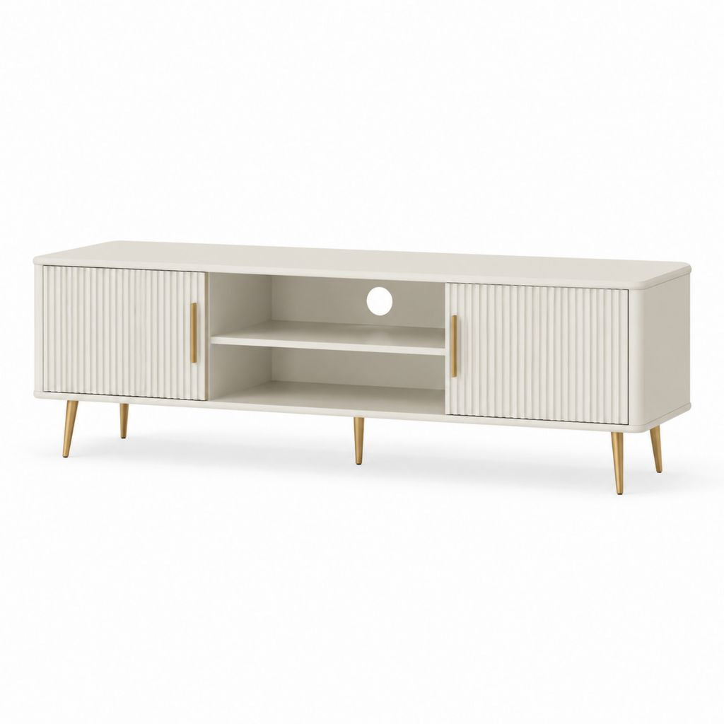 Mobile TV con ante scanalate crema in MDF rettangolare 180 x 40 x 55 cm