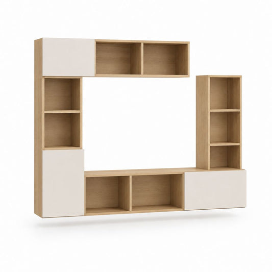 Parete attrezzata TV rovere chiaro e bianco in pannello truciolare rettangolare 240 x 35 x 180 cm