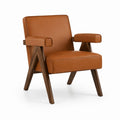 Poltrona da soggiorno con braccioli cognac in pelle PU e legno massello rettangolare 70 x 80 x 90 cm