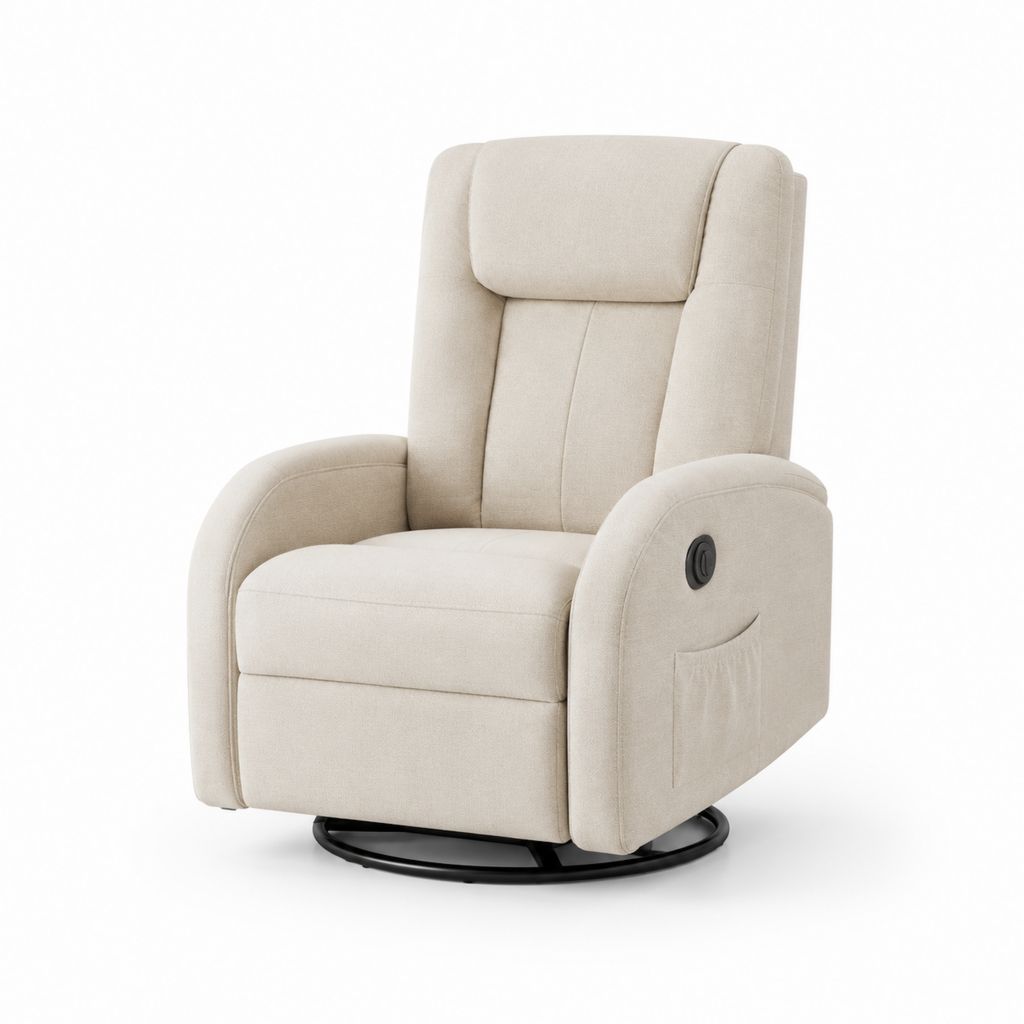 Poltrona relax reclinabile girevole beige in poliestere 85 x 90 x 105 cm
