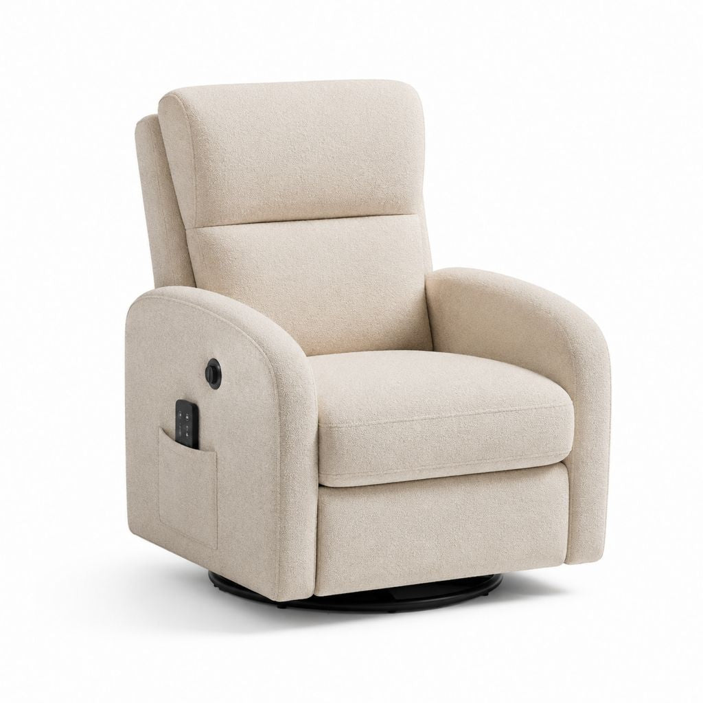 Poltrona reclinabile elettrica girevole beige in poliestere 84 x 91 x 103 cm