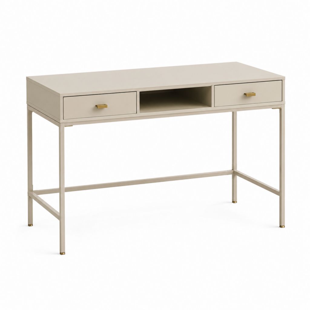 Scrivania ufficio rettangolare avorio in MDF e acciaio con 2 cassetti 120 x 60 x 76 cm