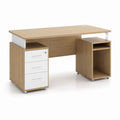 Scrivania tradizionale rettangolare rovere chiaro e bianco in pannello truciolare 120 x 60 x 75 cm con 3 cassetti serratura e vano CPU