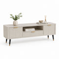 Mobile TV basso beige in MDF laccato con 2 ante 1 cassetto e vano a giorno 180 x 40 x 55 cm