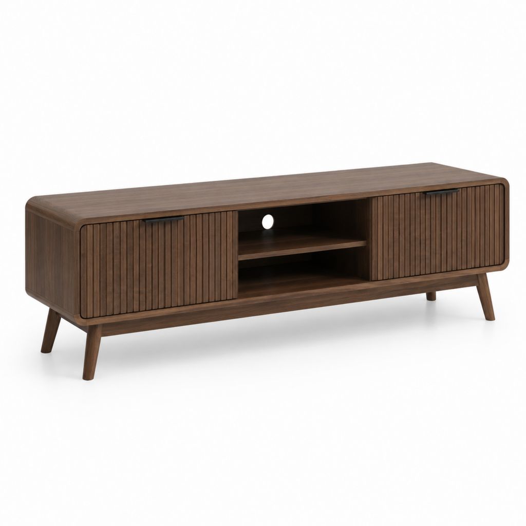 Mobile TV rettangolare noce in MDF 180 x 40 x 60 cm con 2 ante e passacavi