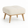 Poggiapiedi imbottito beige in poliestere bouclé con gambe in rovere massello 70 x 50 x 43 cm
